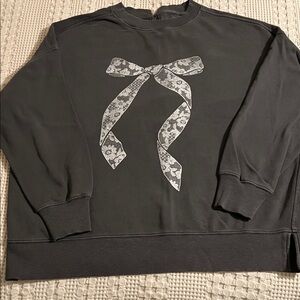 Aerie Black Sweatshirt with White Bow Design
